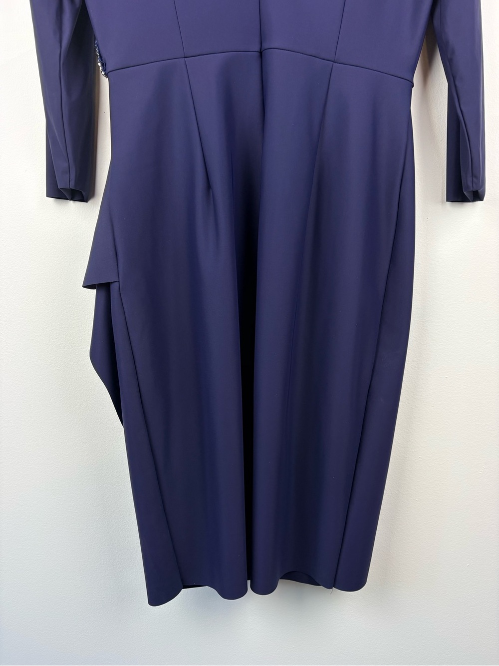 Alex Evenings Diana Cascade Ruffle Sheath Contour Dress Navy Blue Sz 8 - Picture 11 of 14